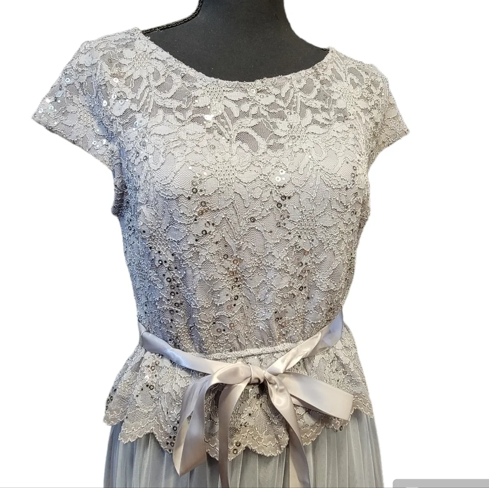 Candalite Petite Long Grey, Formal Dress Polyester, Nylon, Spandex Size PM